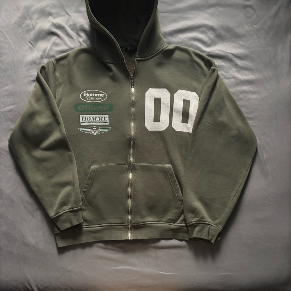Boohoo Olive Green Homme Collection Graphic Zip-Up Hoodie